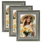 Golden State Art Set of 3-5x7 Vintage Grey Frames, Ornate Gold Trim - Versatile for Wall Hanging or Tabletop Use, Perfect for Photos and Home Decoration