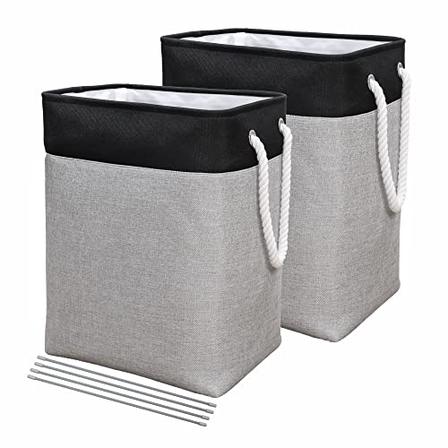 Sursay Products Laundry Basket 2 Pack Gray, Freestanding Collapsible Storage Organizer With Support Rods & Easy Carry Rope Handles, Fabric Dirty Clothes Linen Laundry Hamper For Toys Bedroom Bathroom #TOP21