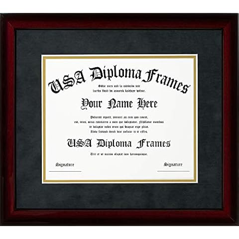 USADiplomaFrames- Cherry Glossy Mahogany Diploma Frame - Black Suede and Gold Matting - Professional Degree and Document Frame - Fits 11 x 14 Diplomas Documents Degrees Certificates Only Cover