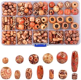 230 Pcs Printed Wooden Beads Round Barrel Wood Beads Macrame Tube Square Wood Beads for Crafting Spacer Loose Charm Beads with Holes for DIY Necklace Bracelet Beading Hair Decoration Jewelry Making
