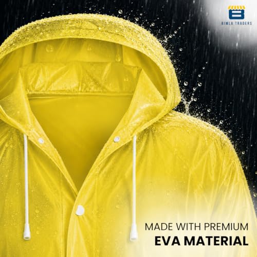 Image of Reusable EVA Hooded Raincoat| Transparent Waterproof Rain Wear for Men & Women | Elastic Full Sleeves | Front Button Design | Knee Length Free size