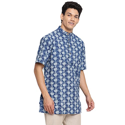 Image of Fabindia Fabindia Blue Cotton Printed Short Kurta