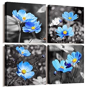 Tthyuews Leinwand Wandkunst Blau Kosmeen 4-teilig