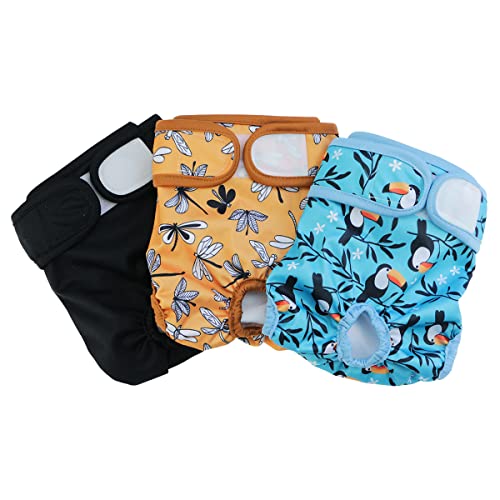 Image of Female Dog Diaper Reusable Washable Durable Absorbent Cloth Doggie Diapers Pants-Butterfly and Toucan M