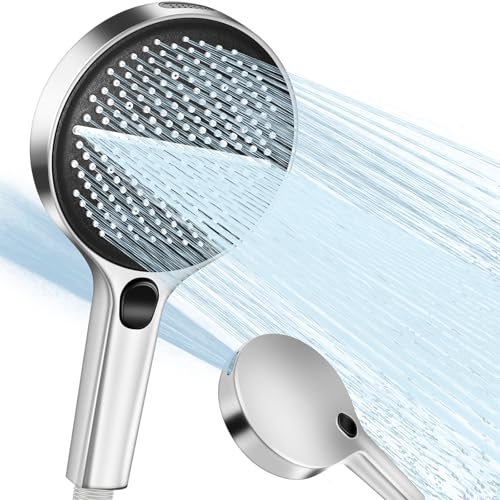 Duschkopf Hochdruck Duschkopf Groß 150mm Wassersparender Regenduschkopf 4 Strahlarten XXL Handbrause Druckerhöhend Duschkopf Einhand-Einstellung Duschbrause Universal (Silber)
