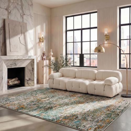 Image of SAFAVIEH Area Rug 8x10 - Madison Collection - Large - Green & Turquoise, Modern Abstract Design, Non-Shedding & Easy Cleaning, Ideal for Living Room, Bedroom, Office, Dining Space (MAD460Y)