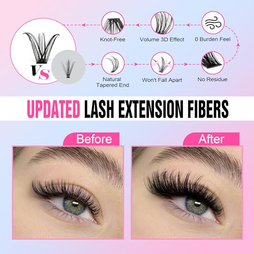 Image of Pawotence Lash Extension Kit DIY 40D 12-18mm Individual Lashes Clusters Kit 280pcs Cluster Eyelash Extensions Kit with Lash Bond and Seal, Tweezers for Self Application (Long 40D, 12-18mm, Kit)