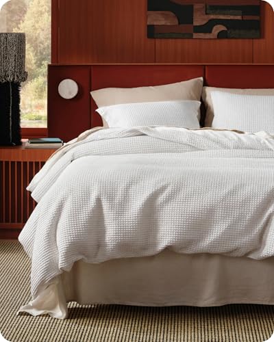 Bedsure Cotton Duvet Cover Queen - 100% Cotton Waffle Weave Coconut White Duvet Cover Queen Size, PureWoven Breathable Bedding Set for All Season, 3 Pieces, 90'x90'