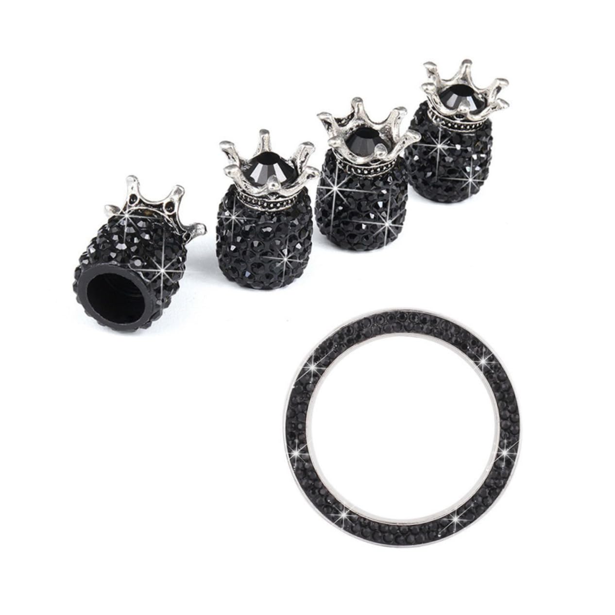 SOLUSTRE 15stücke Teiliges Set Form Rhinestone Ventilkappen Für Auto Zündknopf- Schützt Vor Und Verlängert Die Reifen Schwarz