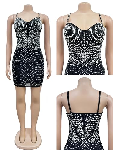 Image of Figdaw Adjustable Straps Rhinestone Bodycon Dress for Women Special Occasions