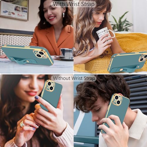 Coque iPhone 15 fine et souple antichoc bleu gris avec support