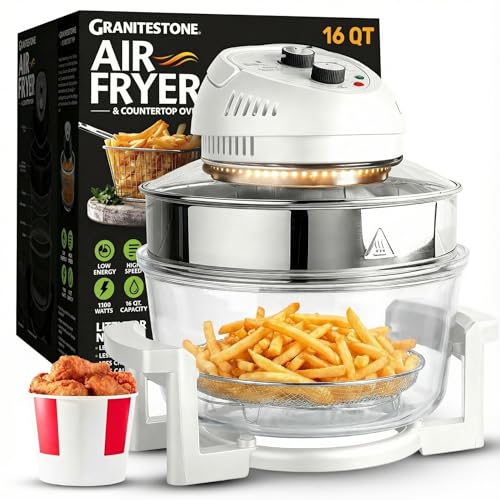 Image of Big Boss 16Qt Extra Large Glass Air Fryer Non Toxic – Family Sized 4 in 1 Cooker with 3 Cooking Sections, Stainless Steel Racks for French Fries, Chicken, No Preheat, Self Cleaning, Dishwasher Safe