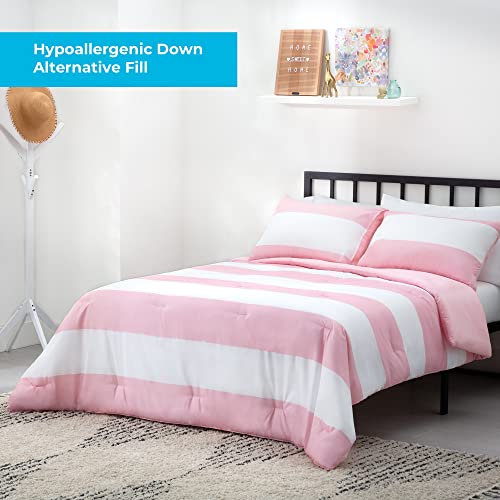 LINENSPA All Season Hypoallergenic Down Alternative Microfiber Comforter, Queen, Pink/White - image 5