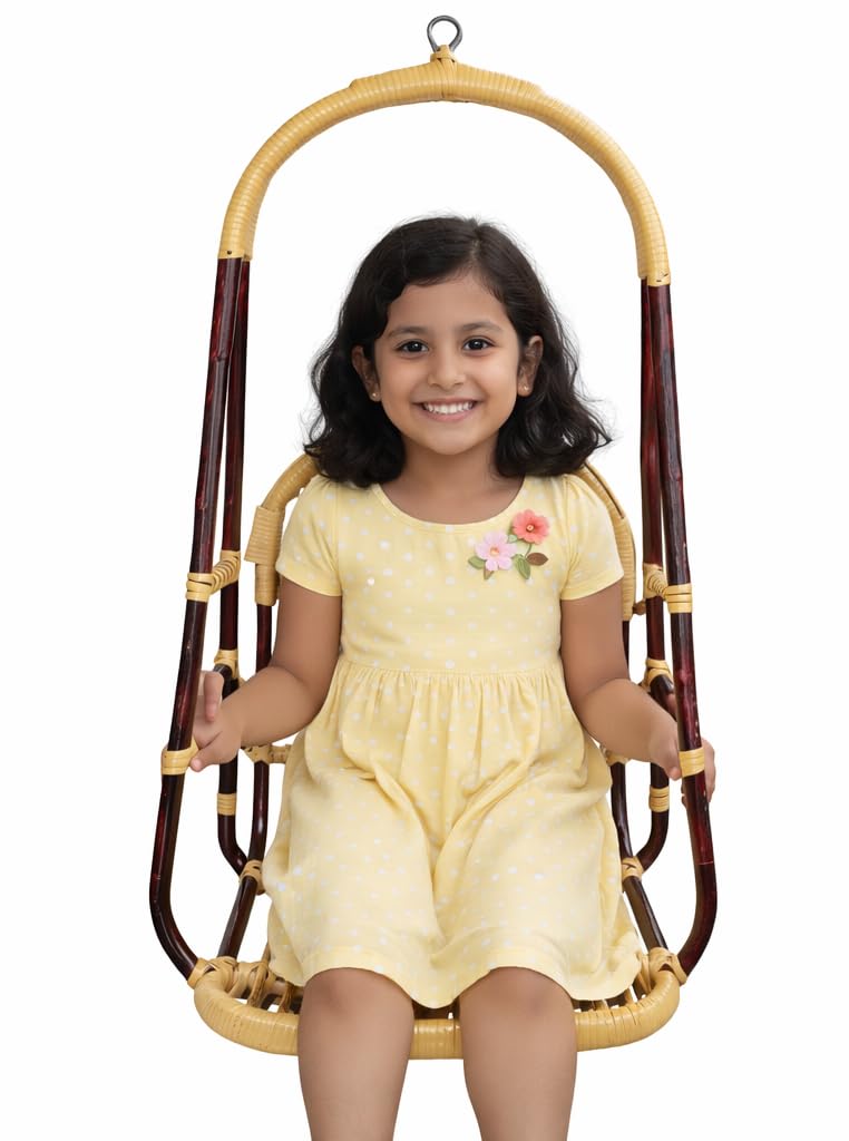 Single Seater Hanging Cane Chair, Handcrafted Wooden Jhula for Balcony & Living Room, Brown, Indoor Use, Baby up to 10 Years-image-35