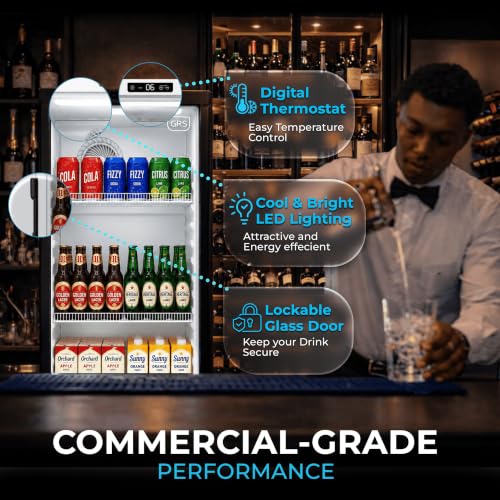 Image of GRS Commercial Display Refrigerator with Glass Door Lock | Cool Air Flow & Temperature | Beverage fridge, Drink and Wine Cooler with Adjustable Display Shelf for Stores and Bars | Black, 6.0 Cu. Ft