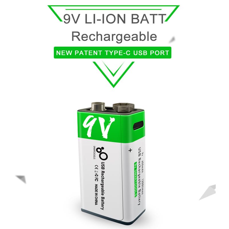 Image of KP Original USB 9V Type-C Rechargeable Battery, 9V 650mAh Rechargeable Battery for Long-Last High-tech Environmental Battery(Pack of 1)