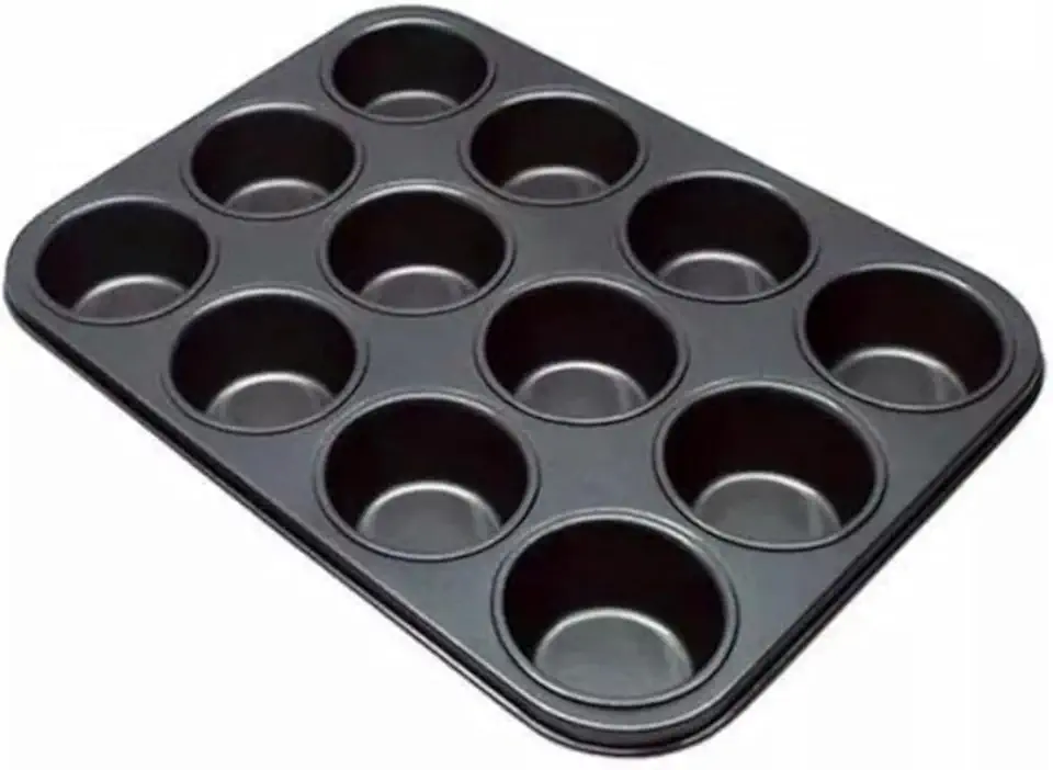Forma Assadeira para Cupcake e Muffin, 12 Cavidades, Antiaderente de Teflon, 27x25x3 cm, Preta