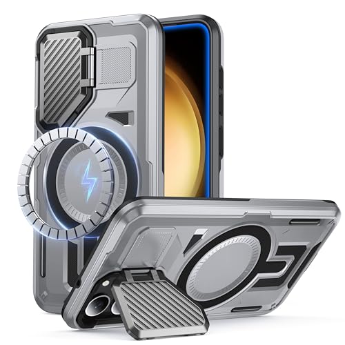 Coque Samsung S23 MagSafe grise avec protège-caméra intégré et double couche antichoc