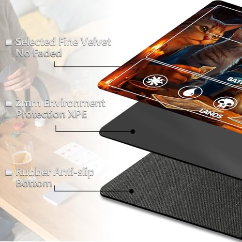 Image of for MTG Playmat with Card Storage Bag,Non-Slip Rubber Base & Smooth Surface 27.6x15.7in,Beginner-Friendly Magic Mat for Commander Deck,Cats Playing Cards-1