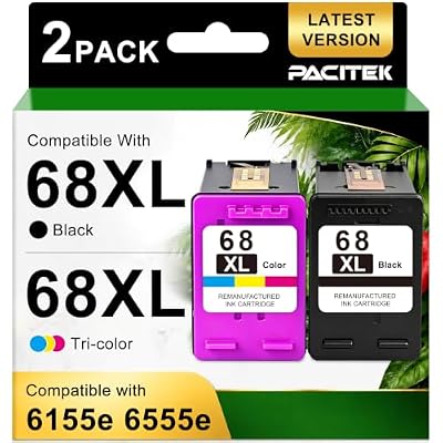 PACITEK 68 Ink Cartridges Black Color Combo Pack Replacement for HP Ink 68 68XL 68e Compatible with Envy 6155e 6555e 6100e 6500e 6500 6520e 6152e 6158e Printers, 1 Black 1 Tri-Color (2-Pack)