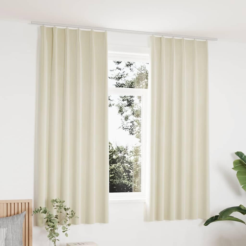 vidaXL 2X Rideaux Occultants avec Crochets Occultant à Oeillet Chambre à Coucher Fenêtre Salon Salle de Séjour Maison Intérieur Velours Crème 140x175 cm