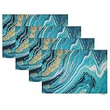 Swono Blue and Golden Mable Placemats,Incorporate The Swirls of Marble Or The Ripples of Agate Place