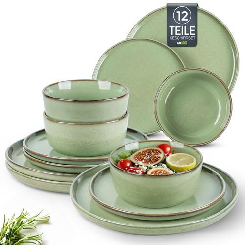 GBhome Geschirrset 4 Personen, 12-tlg Reaktive Glasur Handarbeit...