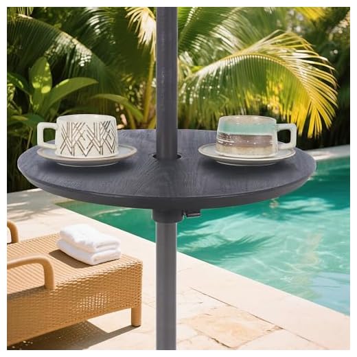 ABBLE 20'' Outdoor Adjustable All Weather Umbrella Table for Beach Patio Garden Poolside Accessory, Umbrella Table Top, Potable, Round, Fit 1.45'' pole - Black