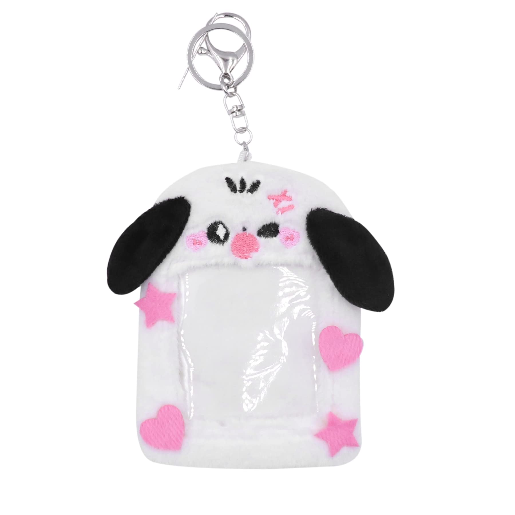 Caviotess Fuzzy Plush Kpop Photocard Holder with Keychain, Cute Animals Photo Sleeve Bank ID Credit Card Holder Stationery