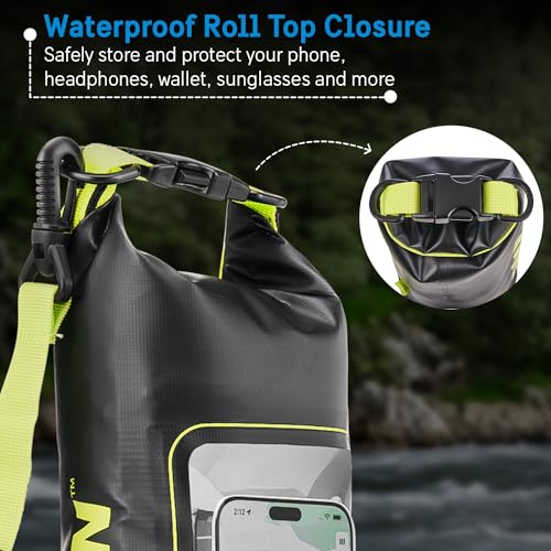 Pelican Marine IP68 Waterproof Dry Bag 2L - Roll Top Waterproof Backpack w/Phone Case/Pouch - Boating & Kayak Accessories - Essentials for Camping Swimming Beach Fishing Rafting Travel - Black/Yellow by Pelican - Image 4