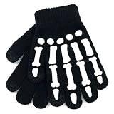 accsa 2 Paare Kinder Handschuhe Unisex Skelett Gestrickte Vollfinger Handschuhe Stretch Halloween Strickhandschuhe Glow in the Dark für Jungen und Mädchen 6-10 Jahre