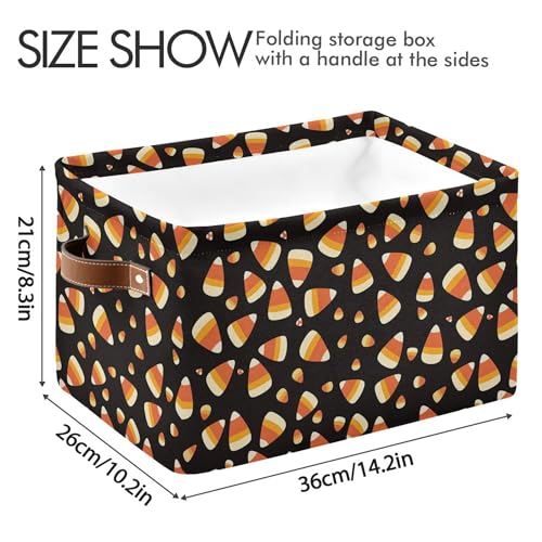 Image of Wamika Halloween Corn Candy Storage Basket with Waterproof Liner and PU Handles Trick or Treat Black Storage Bins Boxes 14.2 inch Collapsible Decorative Organizer Baskets for Bedroom Closet Office 2 Pack