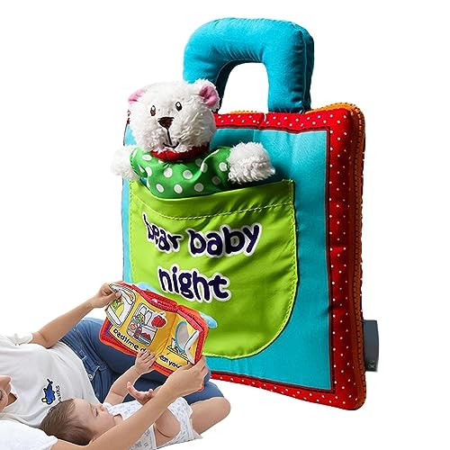Pekoluta Bear - Libros para masticar suaves y resistentes al desgarro, con sensación táctil 3D, libros de tela suave y crujiente, libros de juguetes impermeables para bañera y piscina para niños