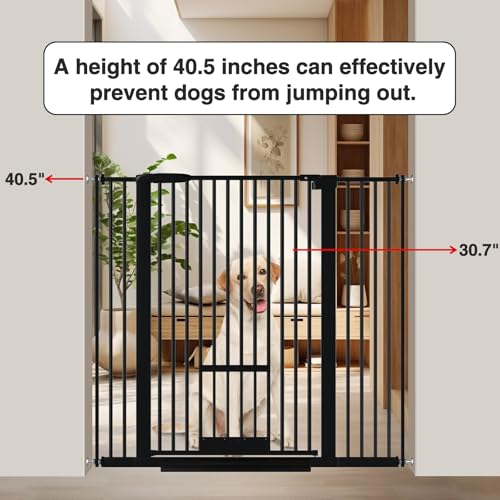 UVIPC-Extra-Tall-Pet-Gate-with-Cat-door-Tall-4055-Ultra-Narrow-Spacing-Extra-Wide-and-Tall-Baby-Gate-with-pet-door-Pressure-Mounted-Walk-Through-Dog-Gate