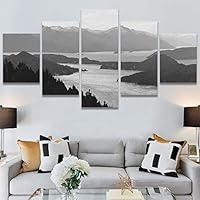 SIGNWIN 5 Panel Canvas Wall Art Dramatic Forest Landscape Living Room Orange Photography Rustic for Home Decorations Ready to Hang - 60