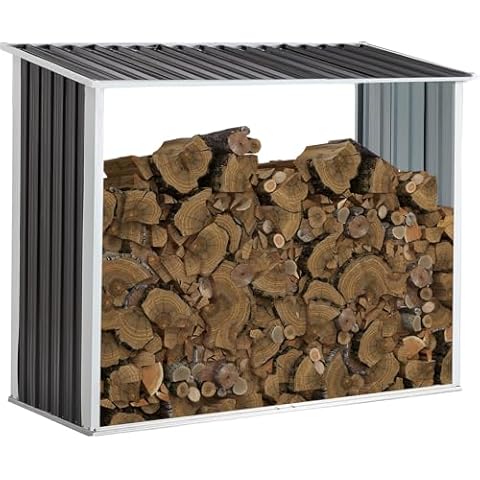 Zjjseloru Indoor or Outdoor Steel Firewood Rack, 6 x 2.6 x 4.9 feet Weather Resistant Open Wood Shed with Sloped Roof for Firewood, Pellet, or Lumber Storage Cover