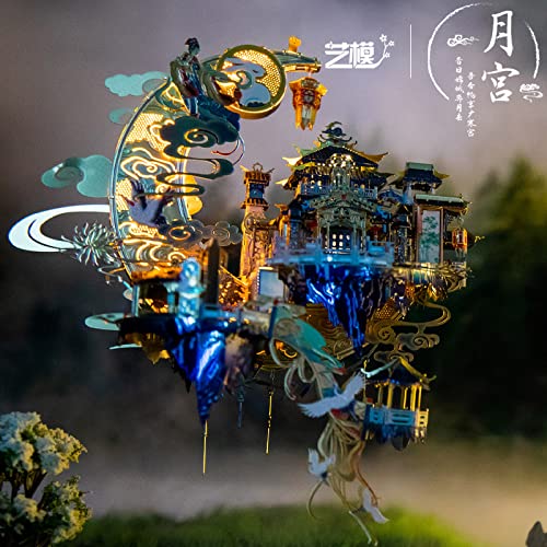 Mu Moon Palace 3D Metal Puzzles For Adult To Build With Lighting Holder, Diy Metal Earth Pieces Model Kits, Dad Birthday Home Desk Decor #TOP2