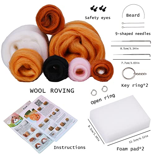 Image of SHWAKK Needle Felting Kit, 2 PCS Dolls Needle Felting Starter Kit with Instructions, Felting Pad, Felting Wool, Felting Needles, Keychain and Split Ring etc