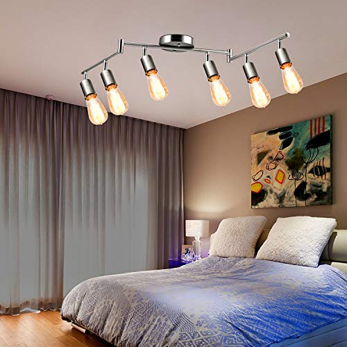 6-Light Adjustable LED Dimmable Track Lighting Kit by AIBOO,Flexible Foldable Arms,Satin Nickel Kitchen,Hallyway Bed Room Lighting Fixture, E26 Base Bulbs not Included