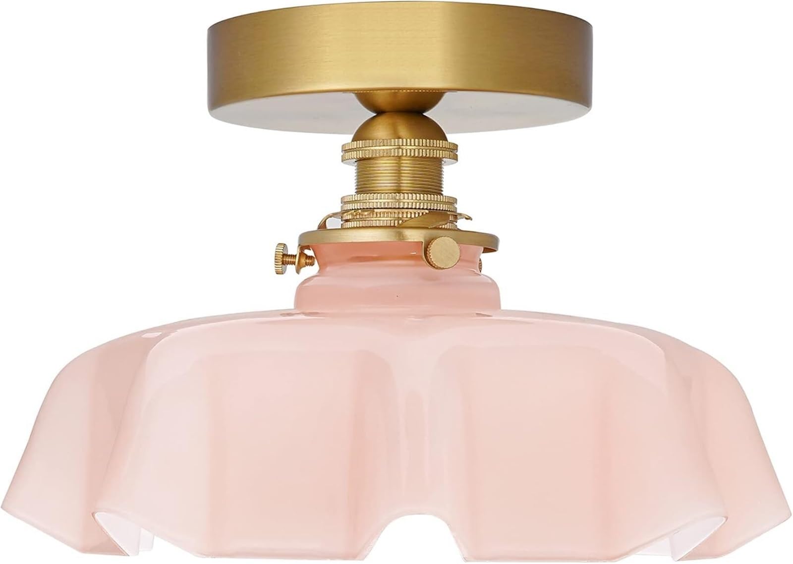 Decorazione per bar di casa, lampada da soffitto in vetro opalino stile metà secolo, lampada da corridoio dorata a forma di fiore, semi-incasso, bianca e rosa, vintage per bagno, cucina, veranda, cor