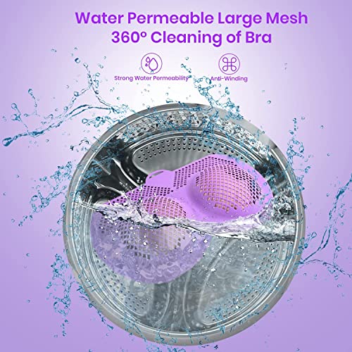Bra Washing Bags For Laundry, 360° Cleaning Silicone Bra Washer Protector, Mesh Laundry Bags For Washing Machine Fits A To G Cups, Purple #TOP4