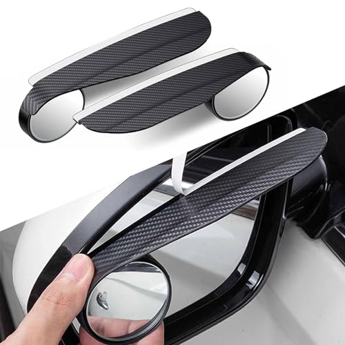 Pack-2 Car Carbon Fiber Rain Eyebrow, 2-in-1 Adjustable Wide-angle Rearview Blind Spot Mirror, Rainwater Diversion Reflective Protective Cover, Universal for Cars Side Mirror Parts (Black)