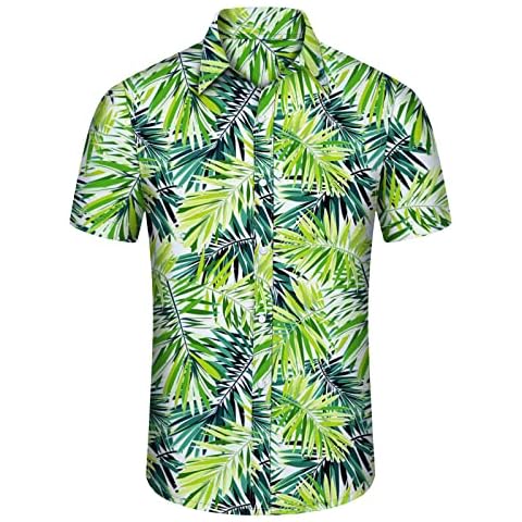 CHEXPEL Hawaiian-Shirt for Men Button Up Beach-Shirt Quick Dry Short Sleeve Tropical Aloha Holiday Casual Summer Shirts Green Leaf S Cover