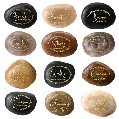Landical 12 Pcs Bible Verses Scripture Stones Gifts Christian Inspirational Rocks Engraved Stones...