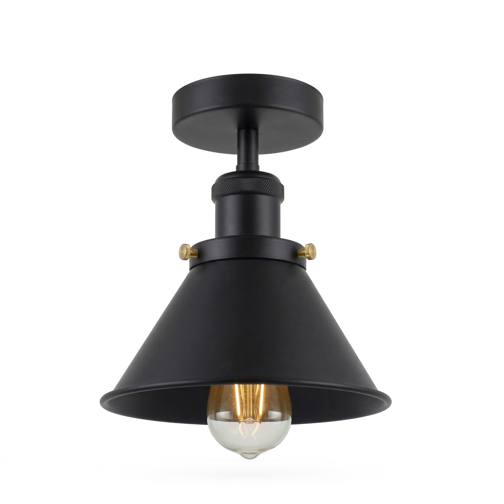 LEDSone Vintage Ceiling Lights for Living Room Black Metal Industrial Ceiling Light Fixture E27 Flush Mount 18cm Vintage Conical Shade for Kitchen Dining Bedroom