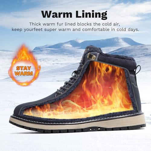 Image of ARRIGO BELLO Mens Winter Boots Snow Casual Booties Warm Fur Mesh Lined Ankle Outdoor Lightweight Non-Slip Trekking Walking Leather Shoes