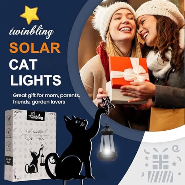 Black Cat Halloween Decorations Outdoor - Solar Lights Outdoor Garden Decor Stake with Butterfly Decorative Metal Housewarming Ornament for Yard Pathway Lawn Patio ¨C Unique Gift Ideas for Christmas