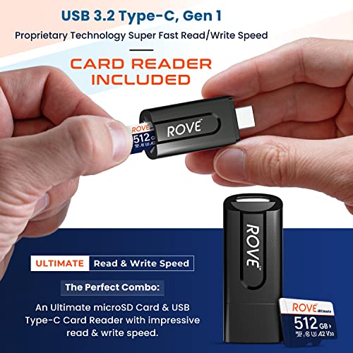 Rove Ultimate Micro Sd Card Microsdxc 512Gb Memory Card With Usb 3.2 Type C Card Reader 170Mb/S C10, U3, V30, 4K, A2 For Dash Cam, Android Smart Phones, Tablets, Games #TOP2