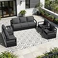 Qsoer Outdoor Aluminum Furniture Set, 5-Piece Patio Conversation Set, 4 Chairs and 1 Sofa, All-Weather Metal Frame, 6" Thick Removable Cushions, Deep Setting for Garden, Poolside and Porch