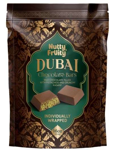 Nutty & FrUity Dubai Chocolate Bars, Milk Chocolate with Pistachio, Individually Wrapped, 16 oz...